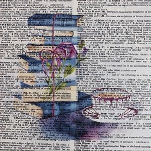 Dictionary Art Print Books and Teacup Tea Cup, Vintage Art Print